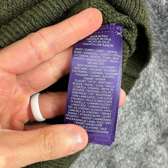 SOLD Ralph Lauren Purple Label Slim-Fit Suede-Trimmed Cashmere 1/2 Zip Sweater L - Picture 6 of 12